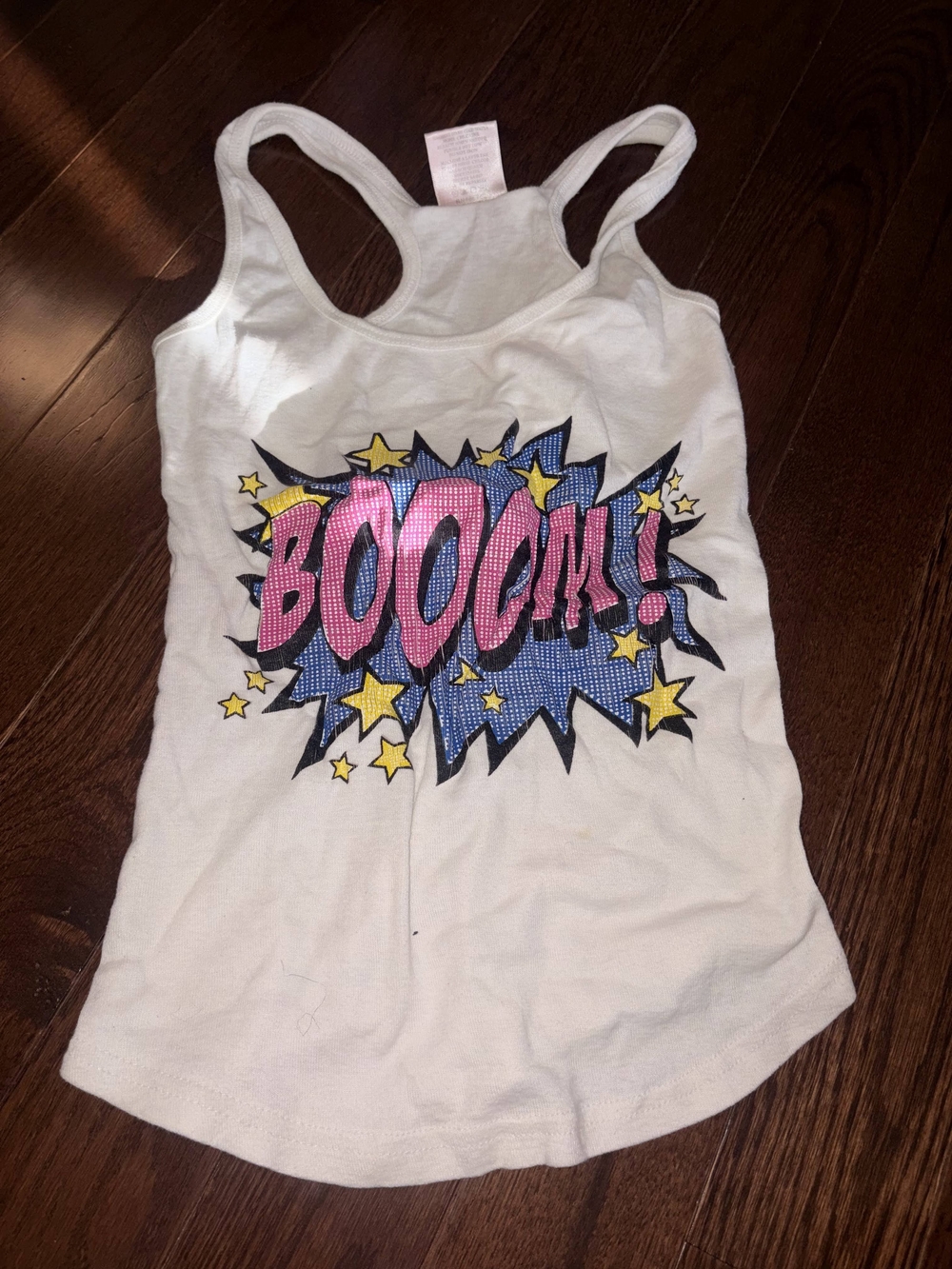 White Graphic Tank Top with Pink "BOOOM!" Pop Art